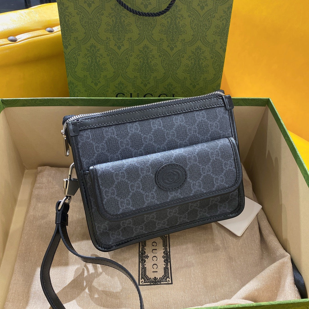 SAC BANDOULIÈRE GG SMALL 21 AVEC ÉTIQUETTE EN TOILE NOIRE