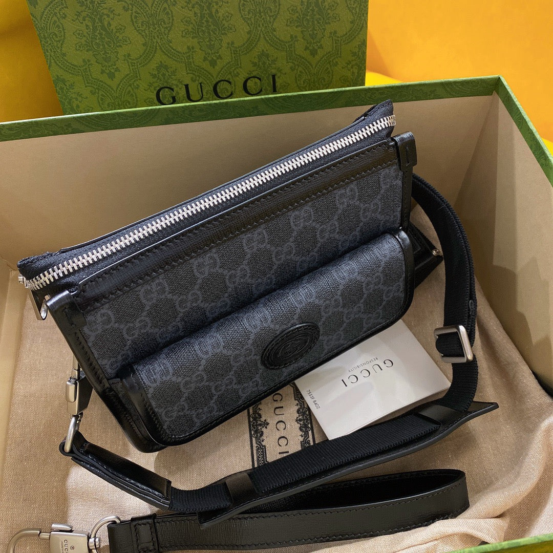 SAC BANDOULIÈRE GG SMALL 21 AVEC ÉTIQUETTE EN TOILE NOIRE