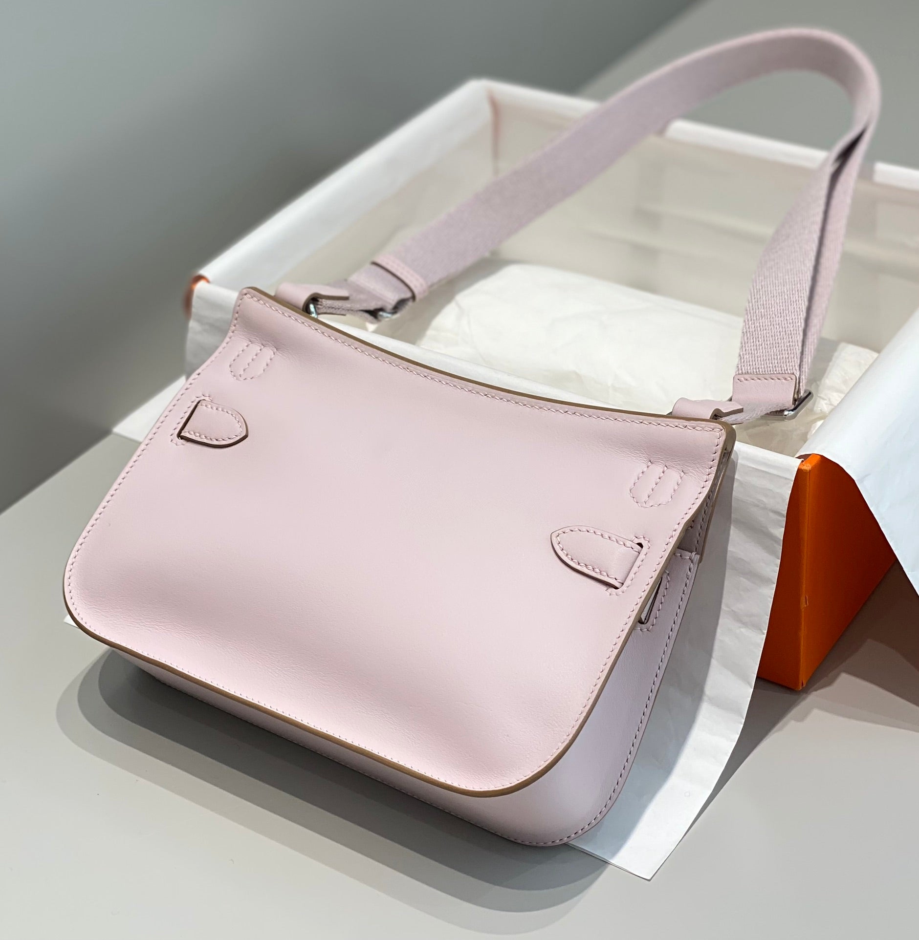 HM JYPSIÈRE MINI 23 CUIR DE VEAU MAUVE PALE ACIER ARGENTÉ