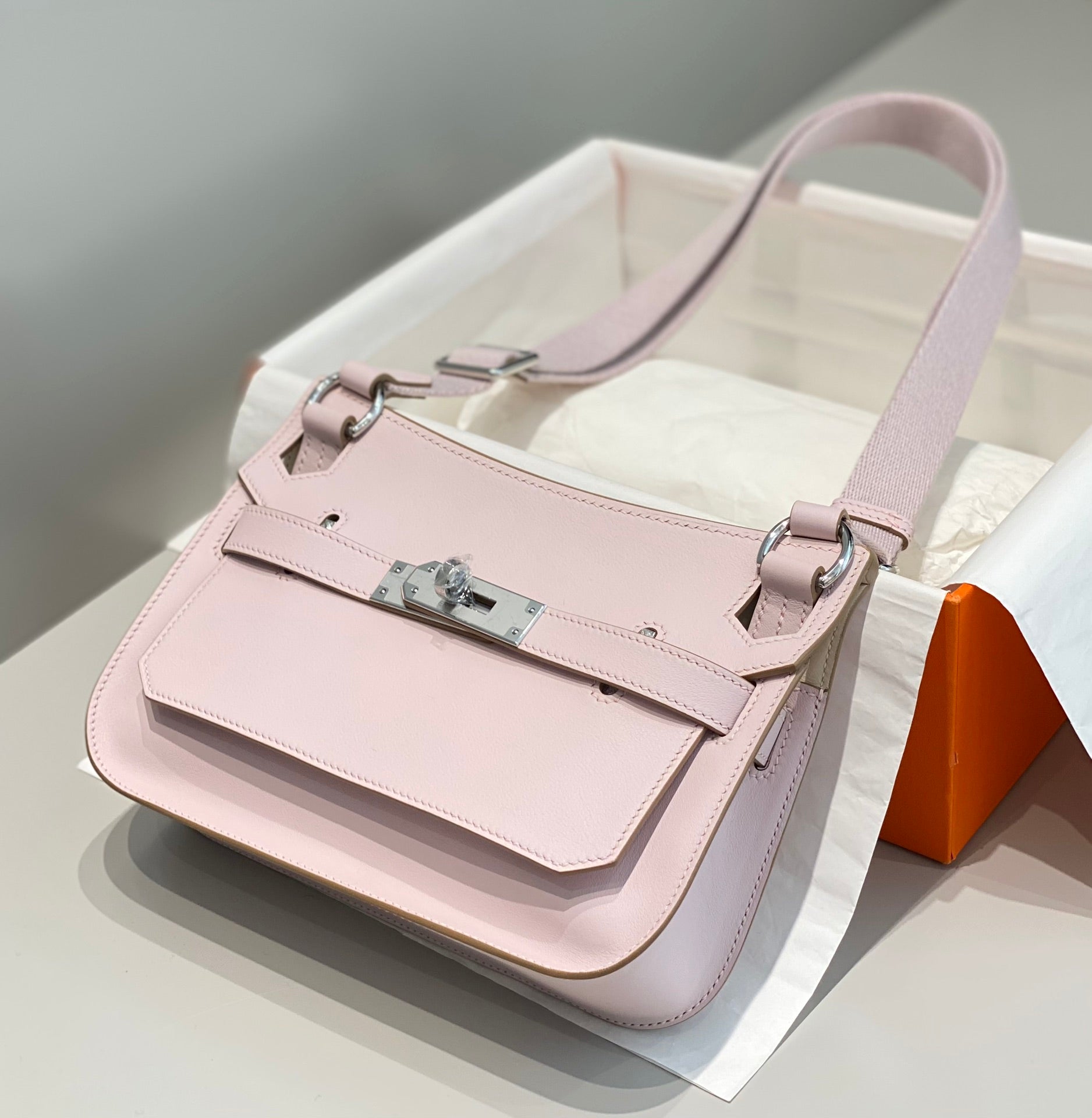 HM JYPSIÈRE MINI 23 CUIR DE VEAU MAUVE PALE ACIER ARGENTÉ