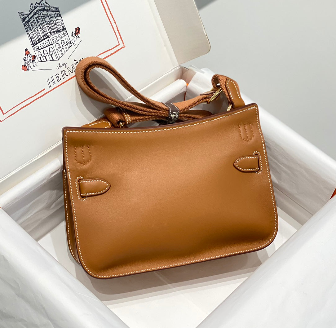 SAC BANDOULIÈRE EN CUIR TAN KELLY 23CM JYPSIERE GHW