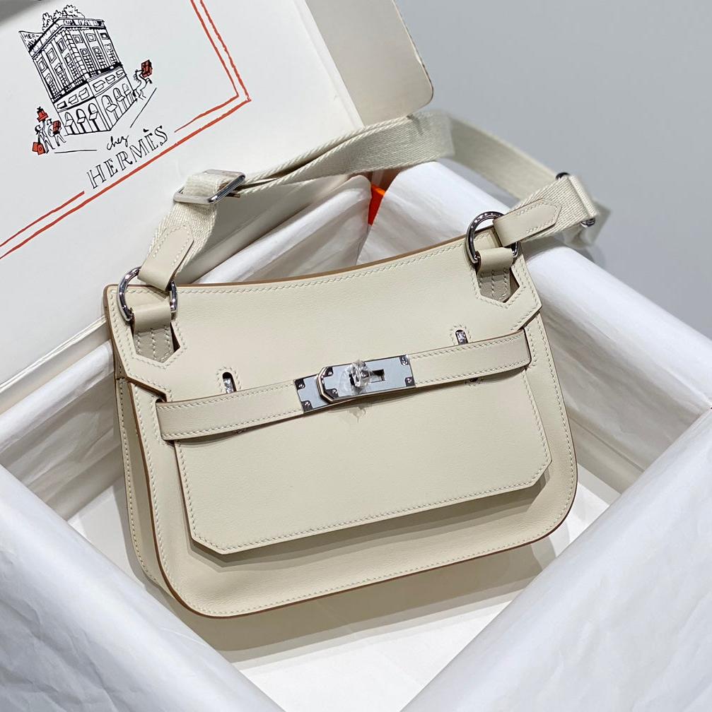 HM JYPSIÈRE MINI 23 CUIR DE VEAU CRÈME ACIER ARGENTÉ