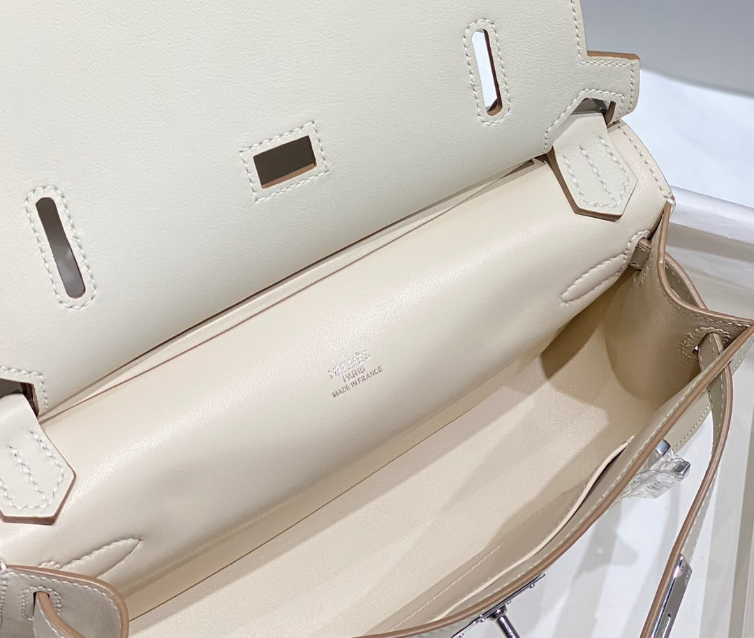 SAC BANDOULIÈRE KELLY 23CM JYPSIERE EN CUIR BLANC SHW