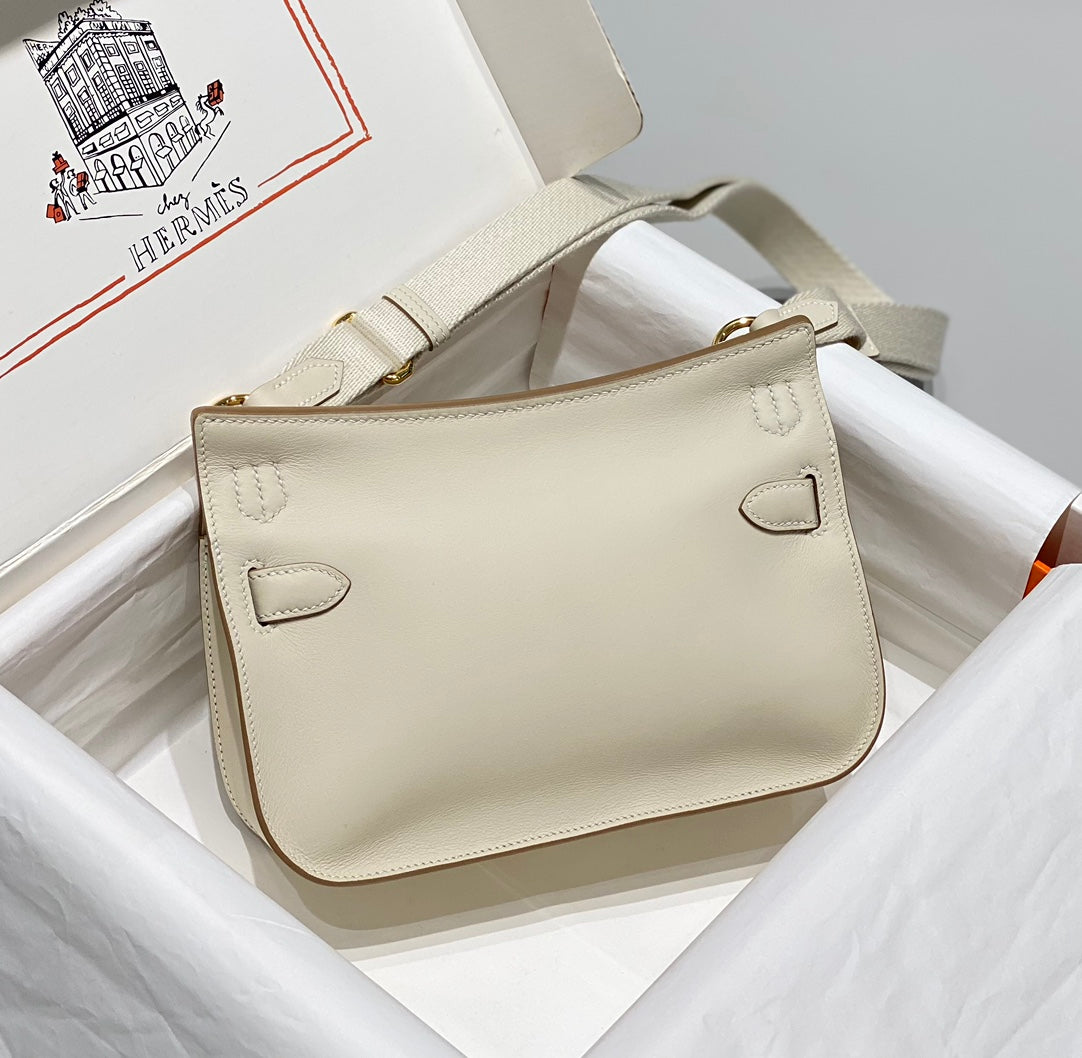 SAC BANDOULIÈRE KELLY 23 CM JYPSIERE EN CUIR BLANC GHW