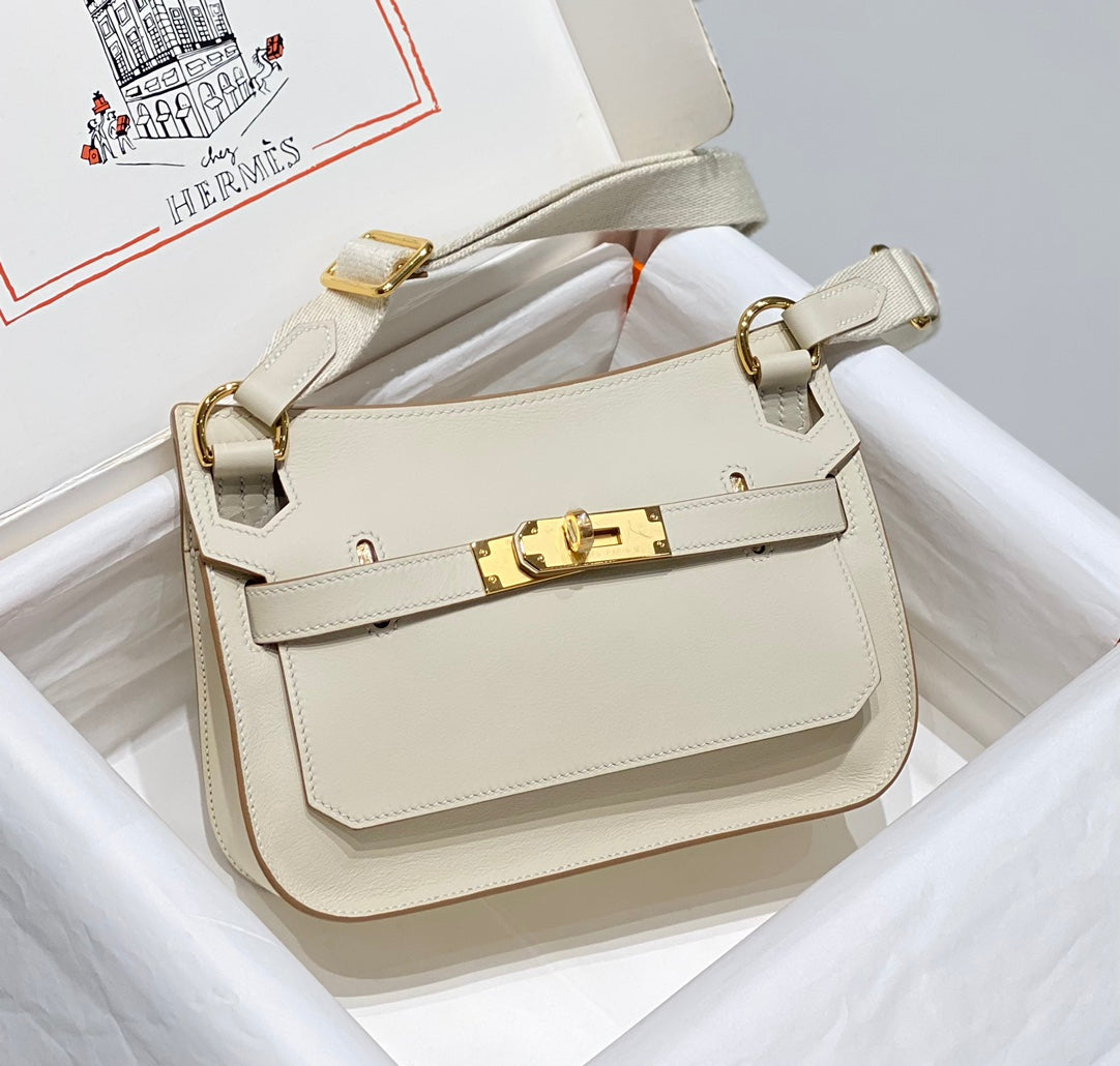 SAC BANDOULIÈRE KELLY 23 CM JYPSIERE EN CUIR BLANC GHW