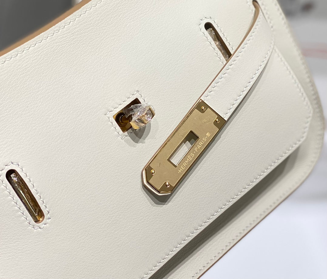 SAC BANDOULIÈRE KELLY 23 CM JYPSIERE EN CUIR BLANC GHW