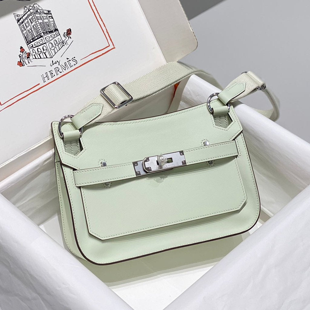 HM JYPSIÈRE MINI 23 CUIR DE VEAU MENTHE ACIER ARGENTÉ