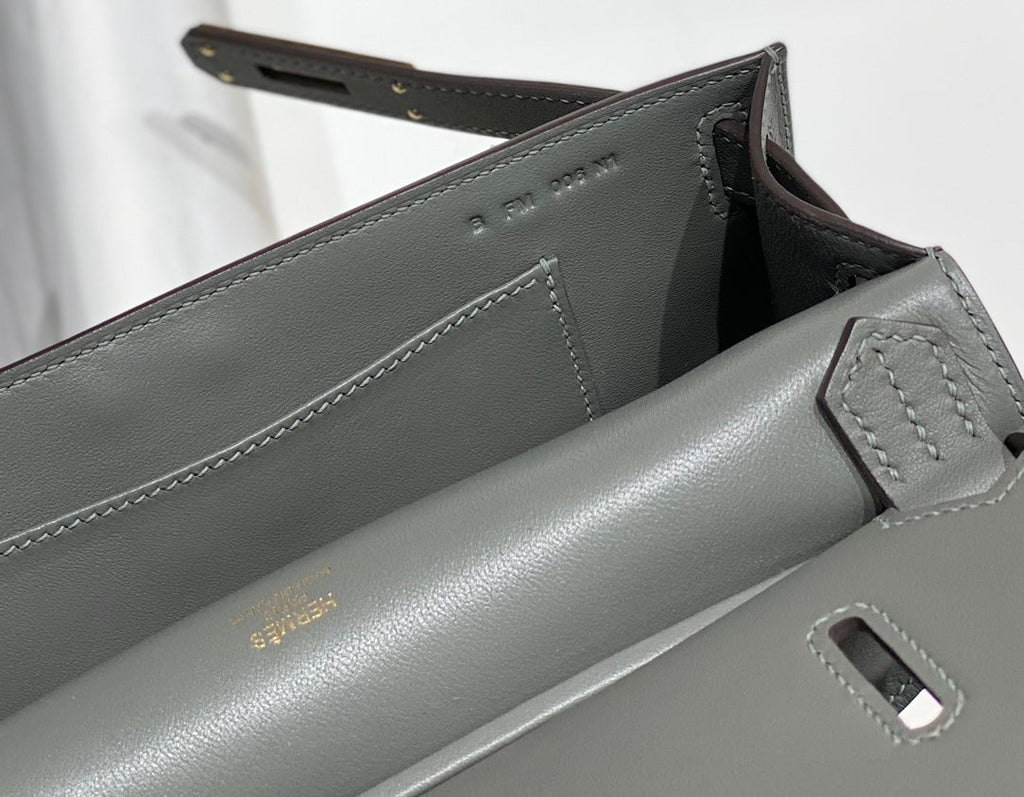 SAC BANDOULIÈRE KELLY 23 CM JYPSIERE EN CUIR GRIS GHW