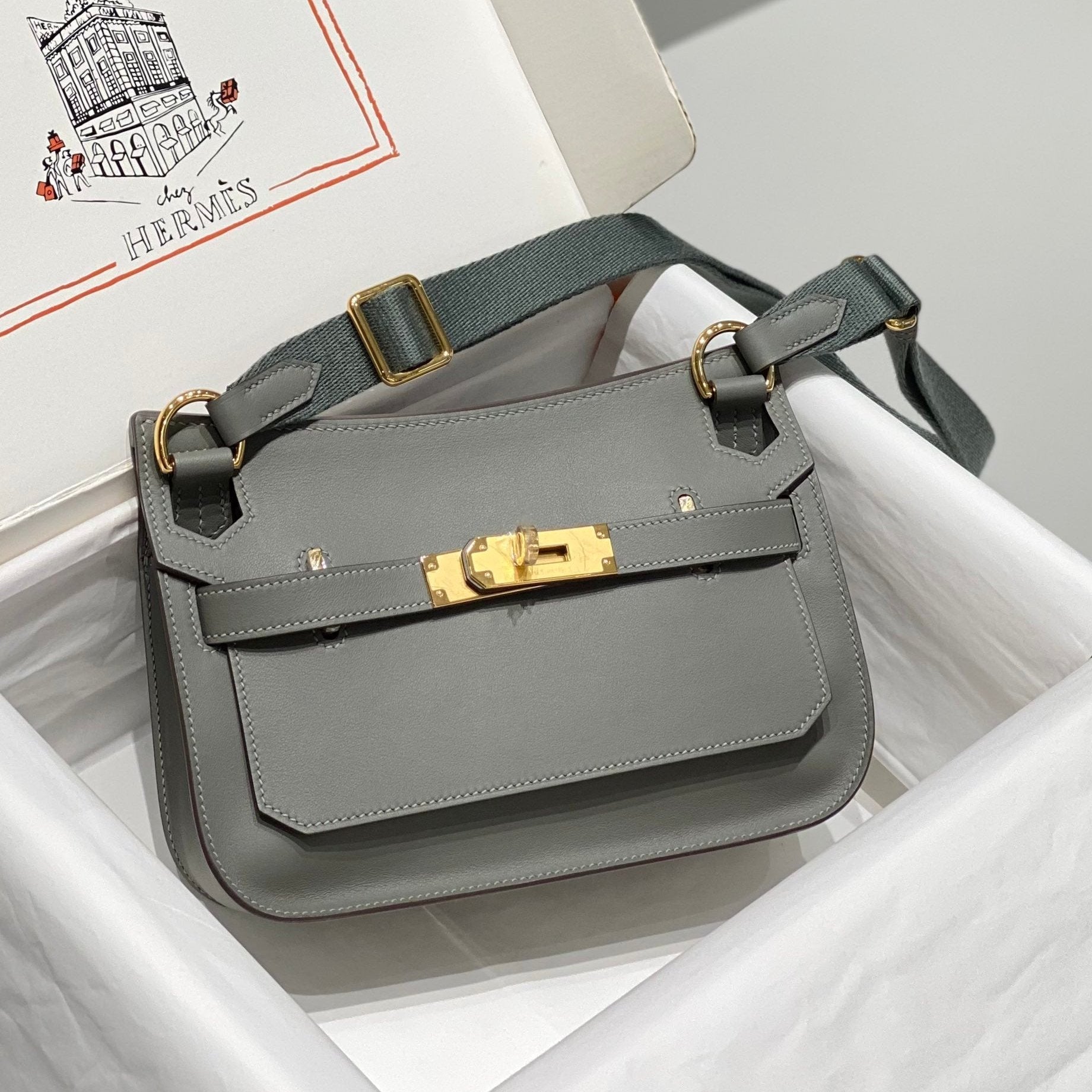 HM JYPSIÈRE MINI 23 CUIR DE VEAU SAGE ACIER DORÉ