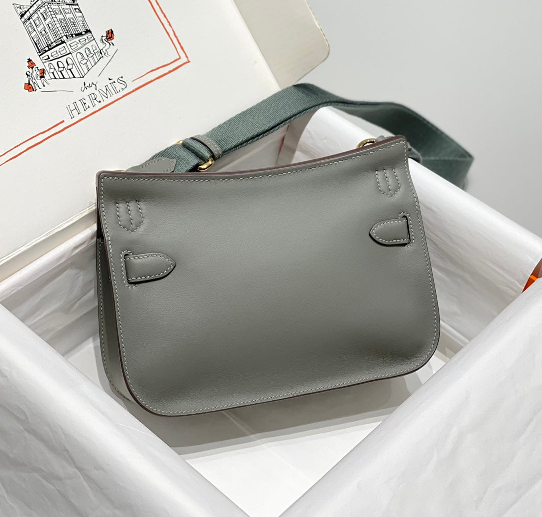 SAC BANDOULIÈRE KELLY 23 CM JYPSIERE EN CUIR GRIS GHW