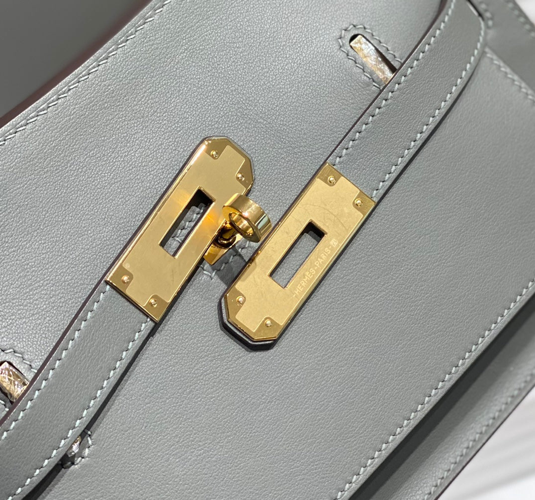 SAC BANDOULIÈRE KELLY 23 CM JYPSIERE EN CUIR GRIS GHW
