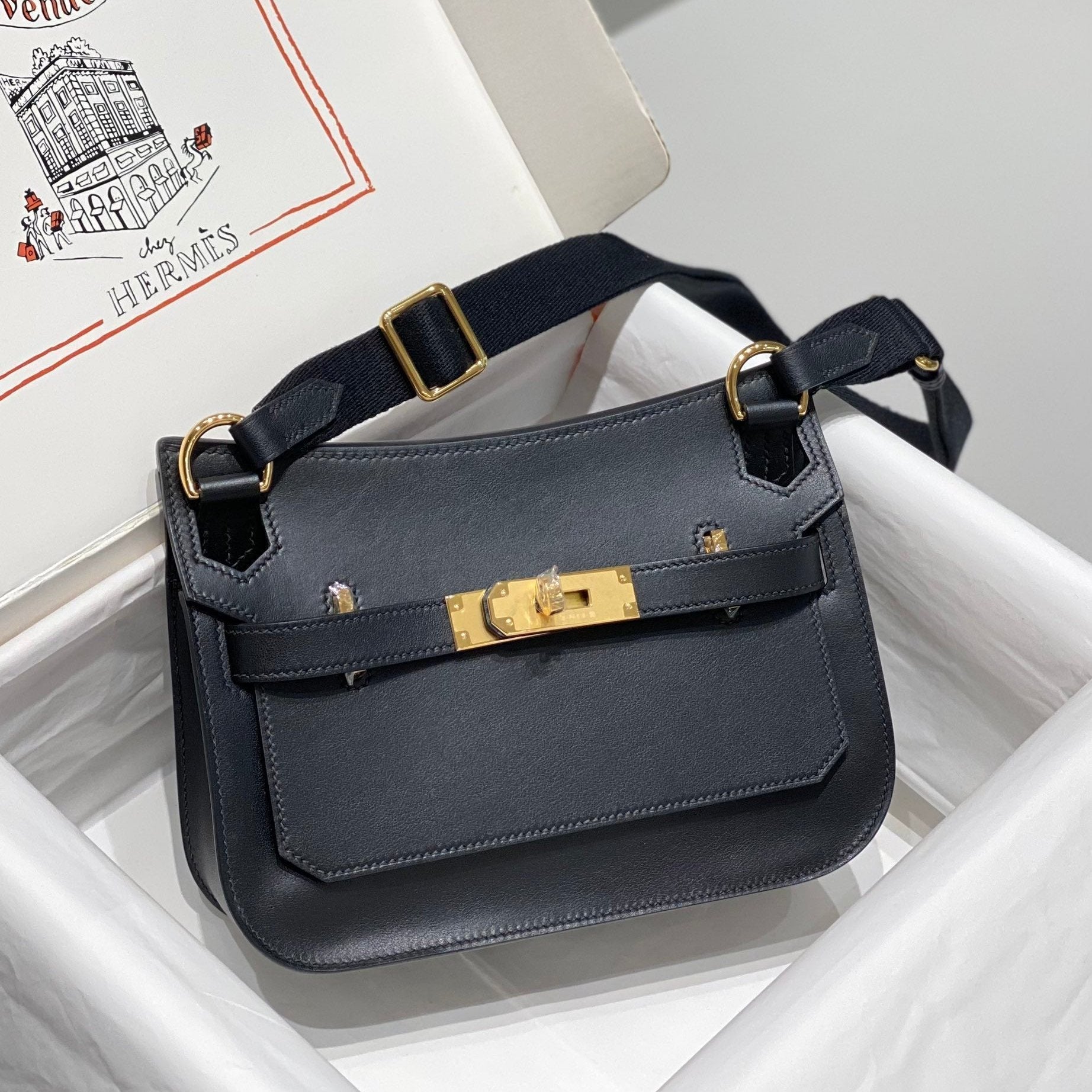 HM JYPSIÈRE MINI 23 CUIR DE VEAU NOIR ACIER DORÉ