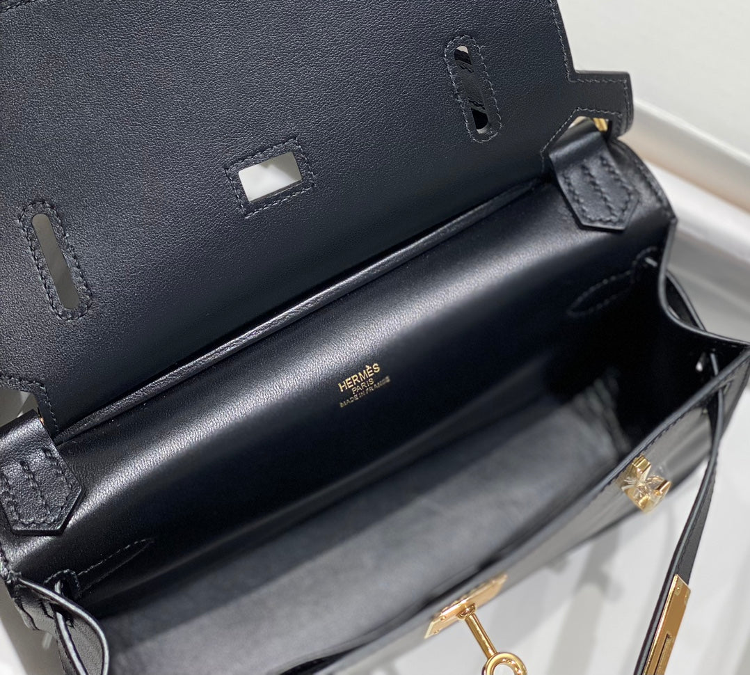 HM JYPSIÈRE MINI 23 CUIR DE VEAU NOIR ACIER DORÉ
