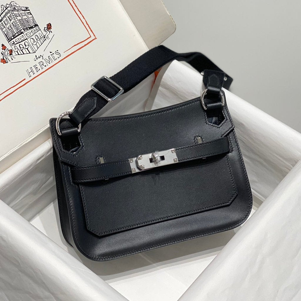 HM JYPSIÈRE MINI 23 CUIR DE VEAU NOIR ACIER ARGENTÉ