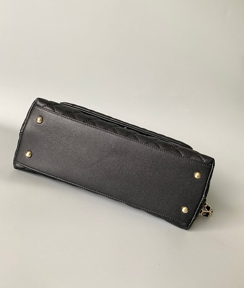 COCO HANDLE MEDIUM FLAP BAG 28CM BLACK QUILTED CAVIAR DARK RED TOP HANDLE