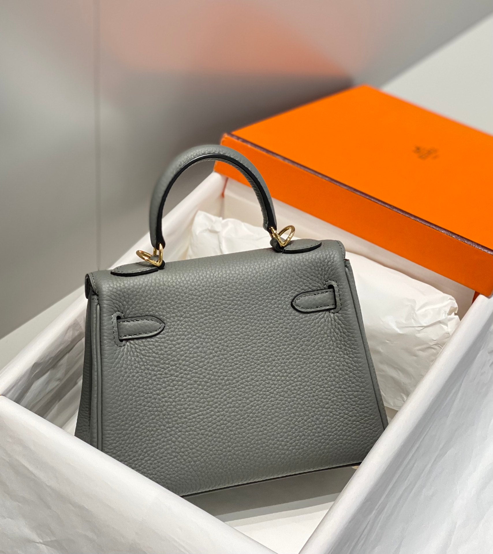 HM MINI KELLY 20CM GRIS MEYER TOGO CUIR QUINCAILLERIE DORÉ