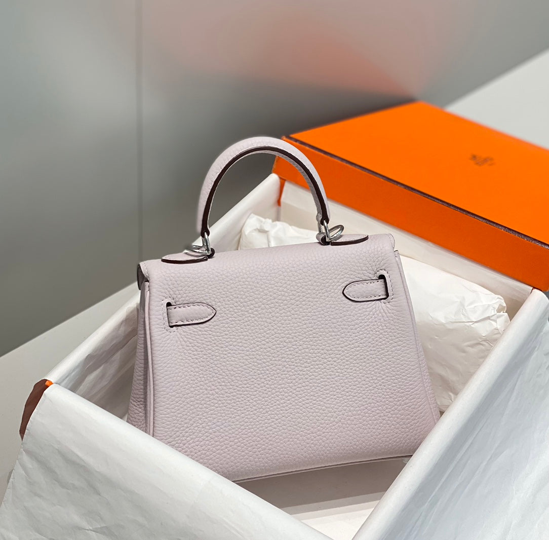 HM MINI KELLY 20CM CUIR TOGO ROSE QUINCAILLERIE ARGENTÉE