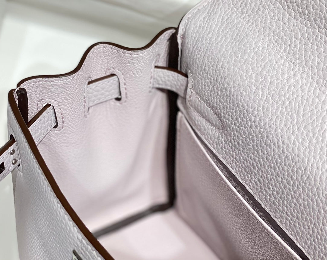 HM MINI KELLY 20CM CUIR TOGO ROSE QUINCAILLERIE ARGENTÉE