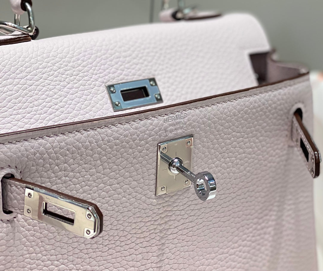 HM MINI KELLY 20CM CUIR TOGO ROSE QUINCAILLERIE ARGENTÉE
