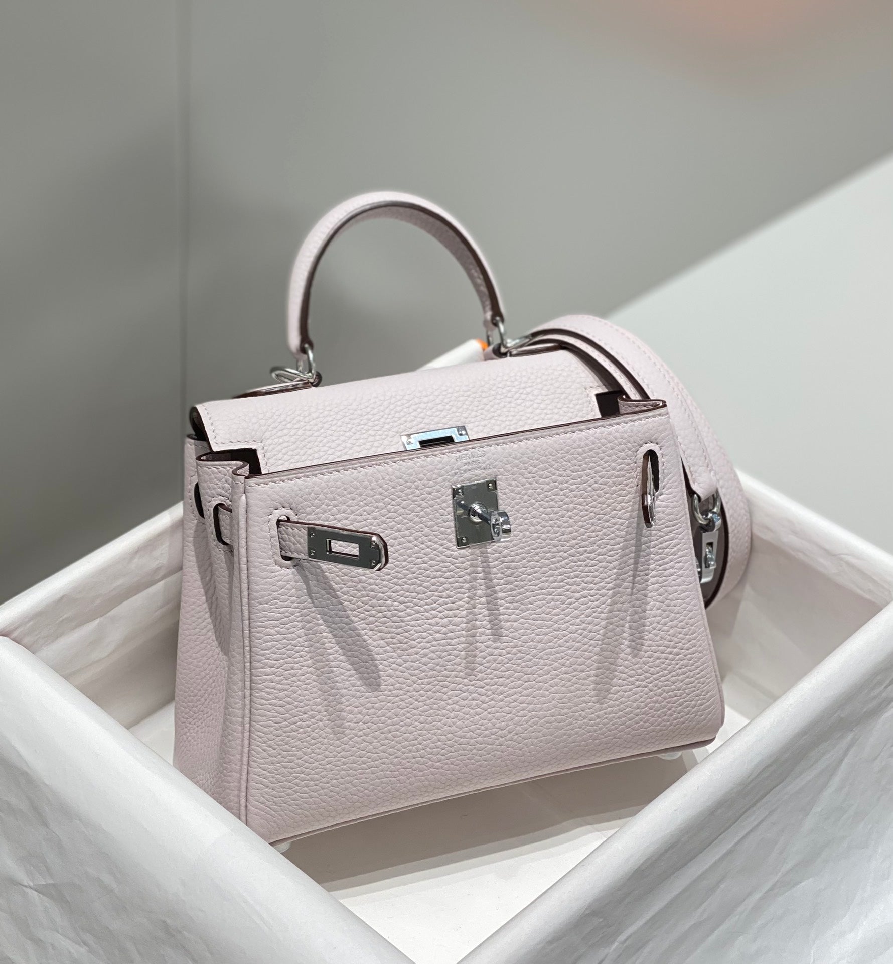 HM MINI KELLY 20CM CUIR TOGO ROSE QUINCAILLERIE ARGENTÉE