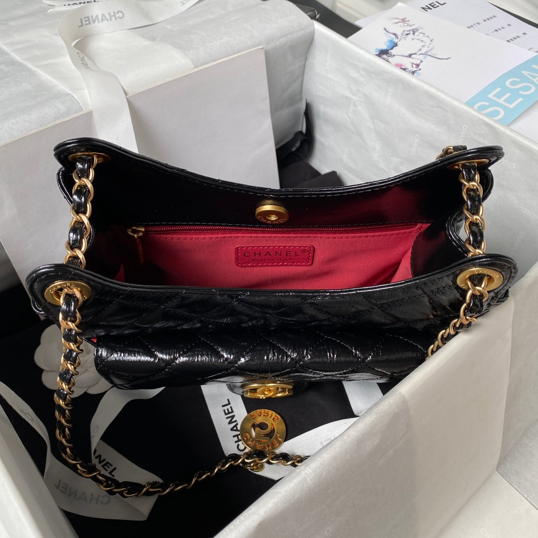 CC HOBO BAG 21.5 BLACK OIL WAX LEATHER