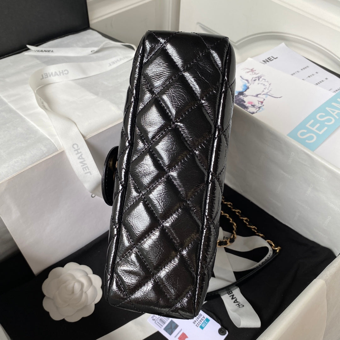 CC HOBO BAG 21.5 BLACK OIL WAX LEATHER