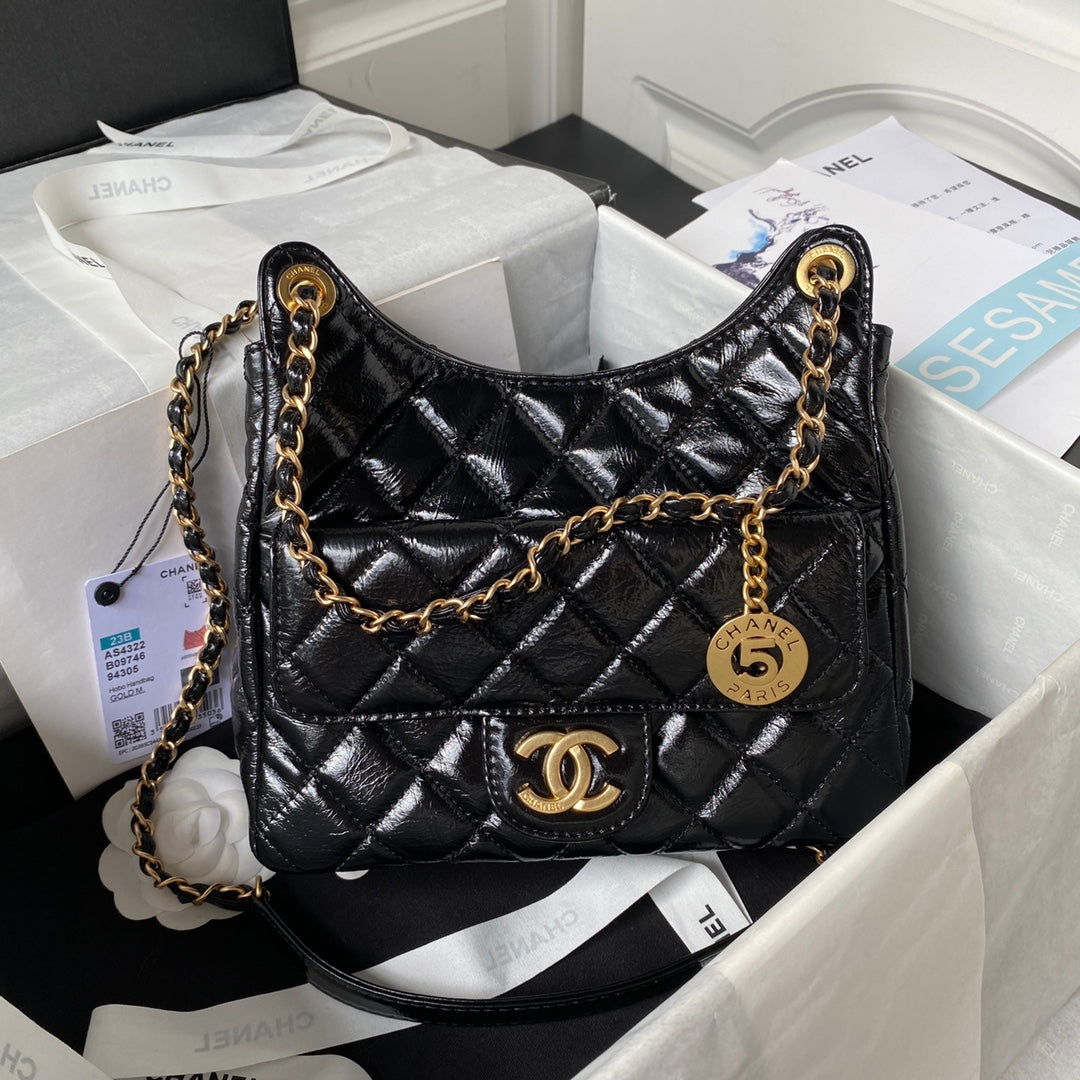 CC HOBO BAG 21.5 BLACK OIL WAX LEATHER