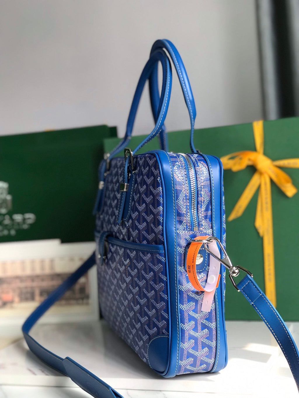 PORTE DOCUMENT AMBASSADE 35 EN TOILE GOYARDINE BLEU SAPHIR