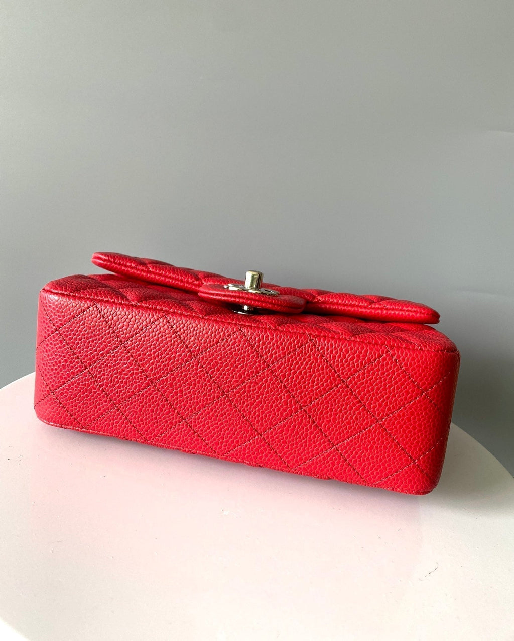 MINI SAC À RABAT RECTANGLE 20 CM ROUGE CAVIAR QUINCAILLERIE ARGENTÉE