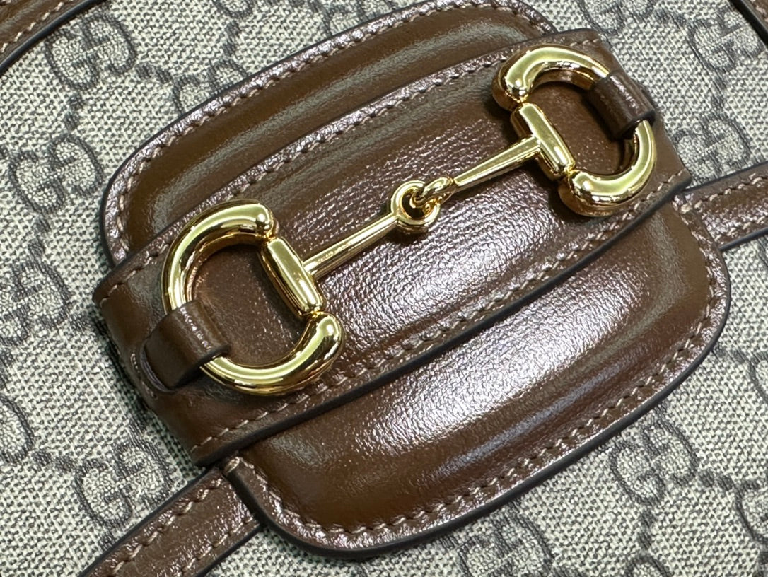 MINI SAC GG 18 HORSEBIT 1955 EN TOILE BEIGE ET CUIR DE VEAU ÉBÈNE