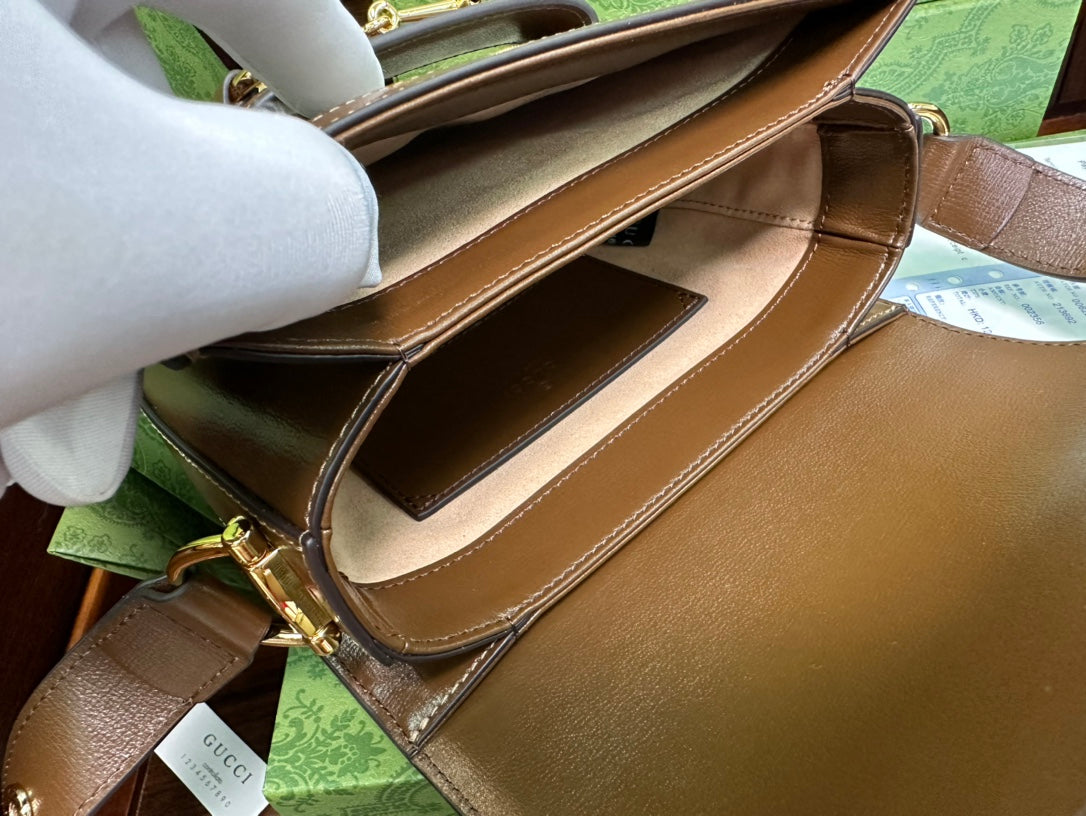 MINI SAC GG 18 HORSEBIT 1955 EN TOILE BEIGE ET CUIR DE VEAU ÉBÈNE