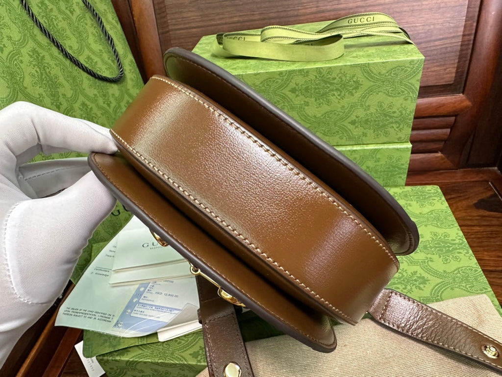 MINI SAC GG 18 HORSEBIT 1955 EN TOILE BEIGE ET CUIR DE VEAU ÉBÈNE