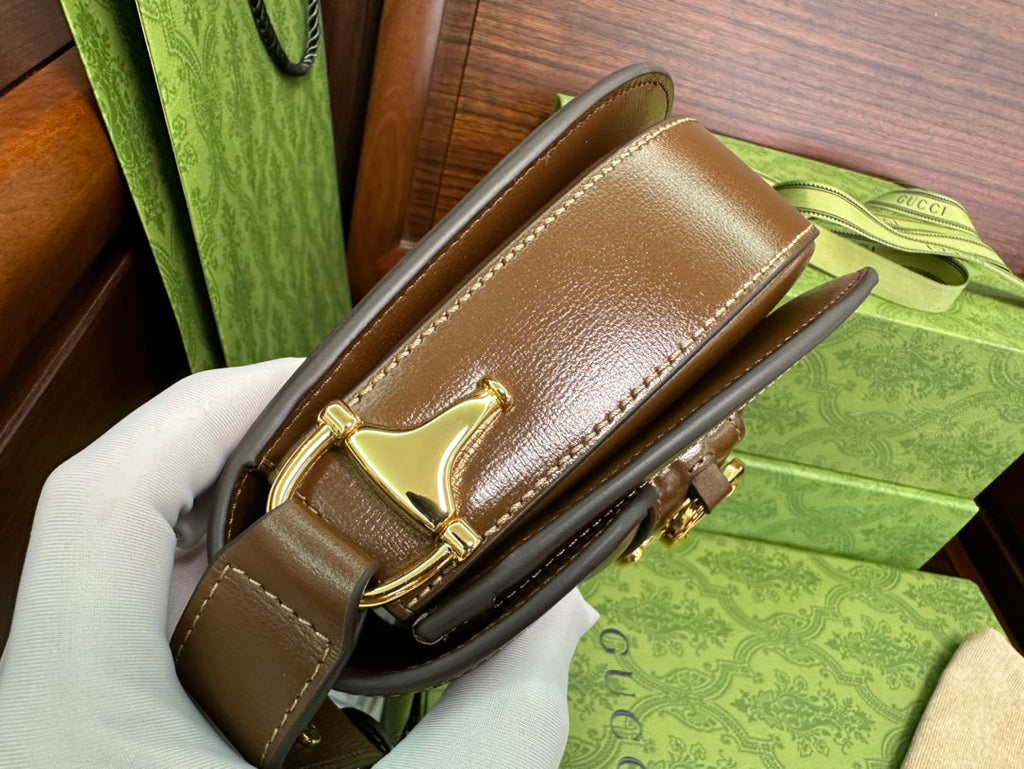MINI SAC GG 18 HORSEBIT 1955 EN TOILE BEIGE ET CUIR DE VEAU ÉBÈNE