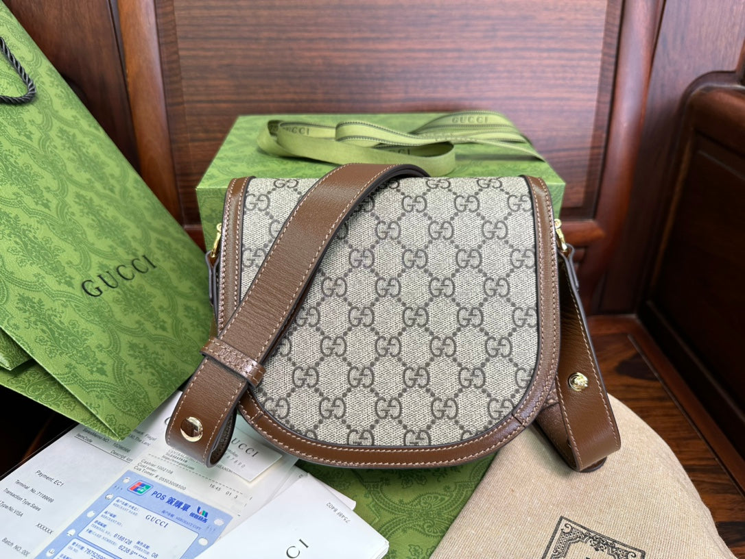 MINI SAC GG 18 HORSEBIT 1955 EN TOILE BEIGE ET CUIR DE VEAU ÉBÈNE