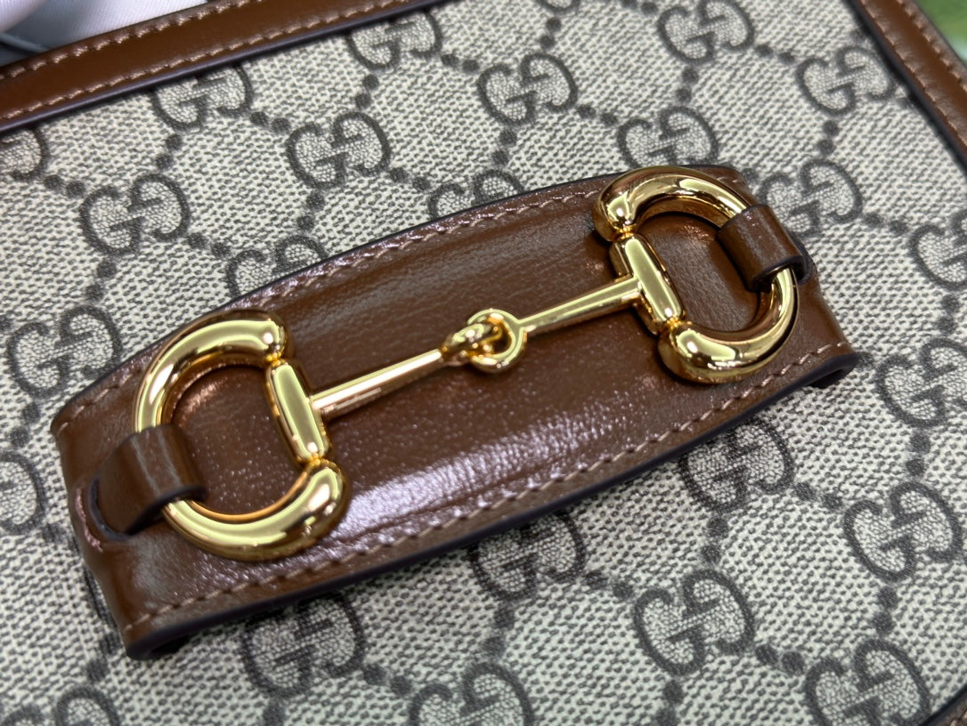 MINI SAC GG 18 HORSEBIT 1955 EN TOILE BEIGE ET CUIR DE VEAU ÉBÈNE