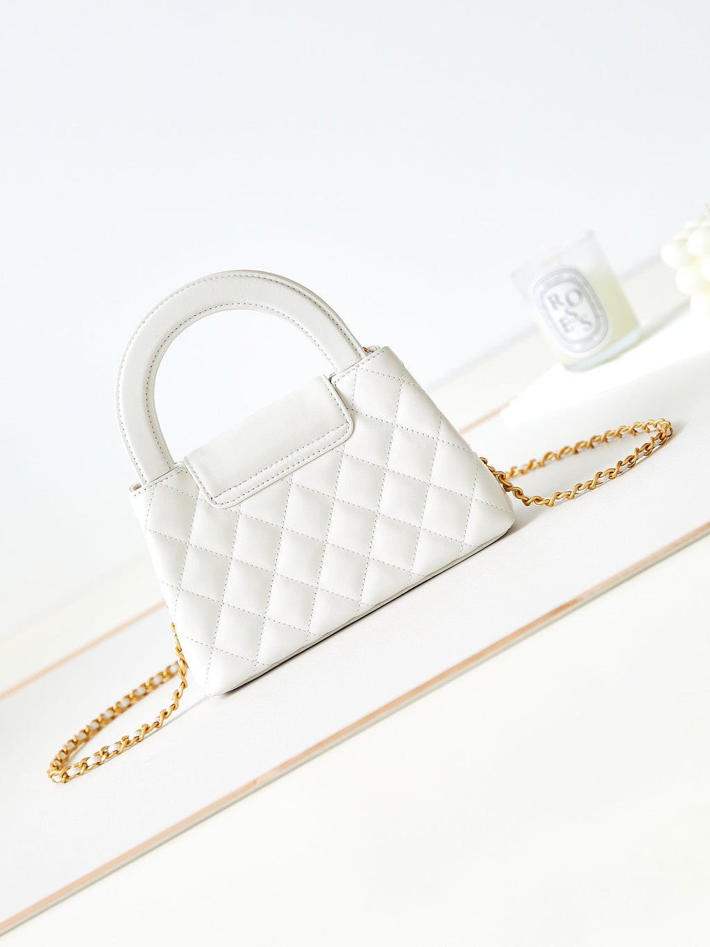 CC 24A NANO 19CM KELLY SHOPPER BAG WHITE LAMBSKIN