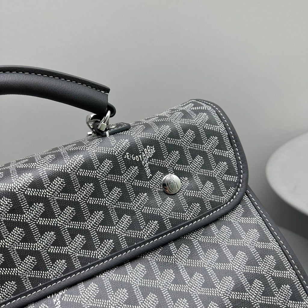 SAC À DOS LEGER 37 EN TOILE GOYARDINE GRISE AVEC BORDURE EN CUIR DE VEAU