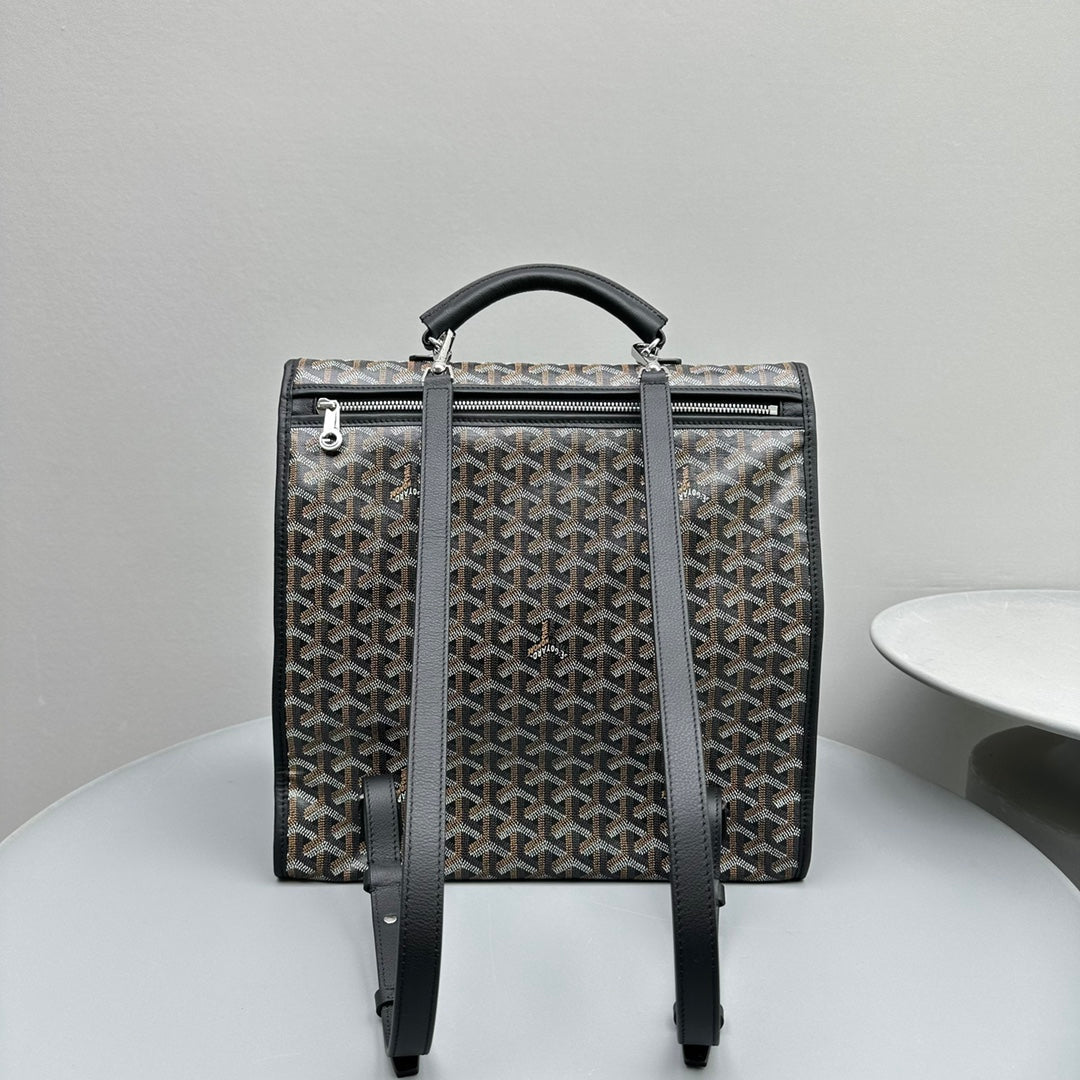 SAC À DOS LEGER 37 EN TOILE GOYARDINE NOIRE AVEC BORDURES EN CUIR DE VEAU