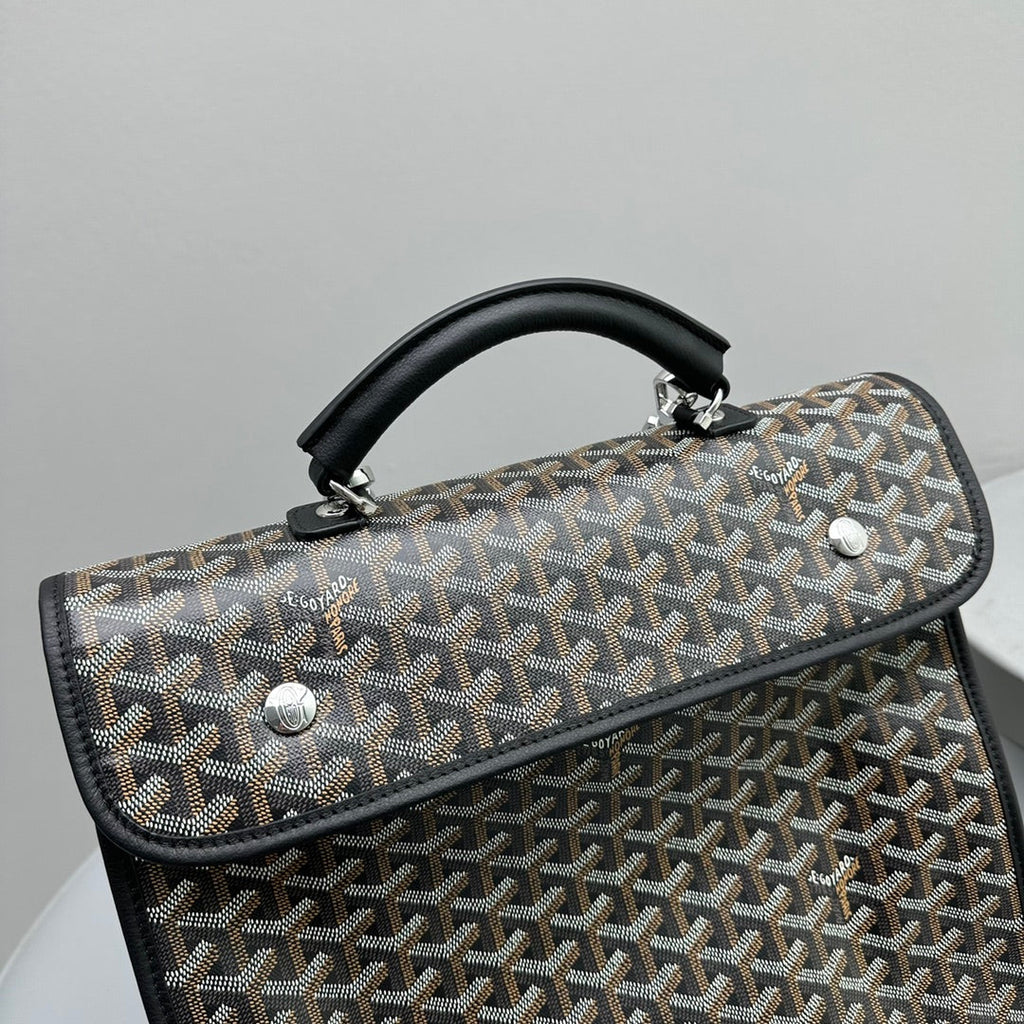 SAC À DOS LEGER 37 EN TOILE GOYARDINE NOIRE AVEC BORDURES EN CUIR DE VEAU