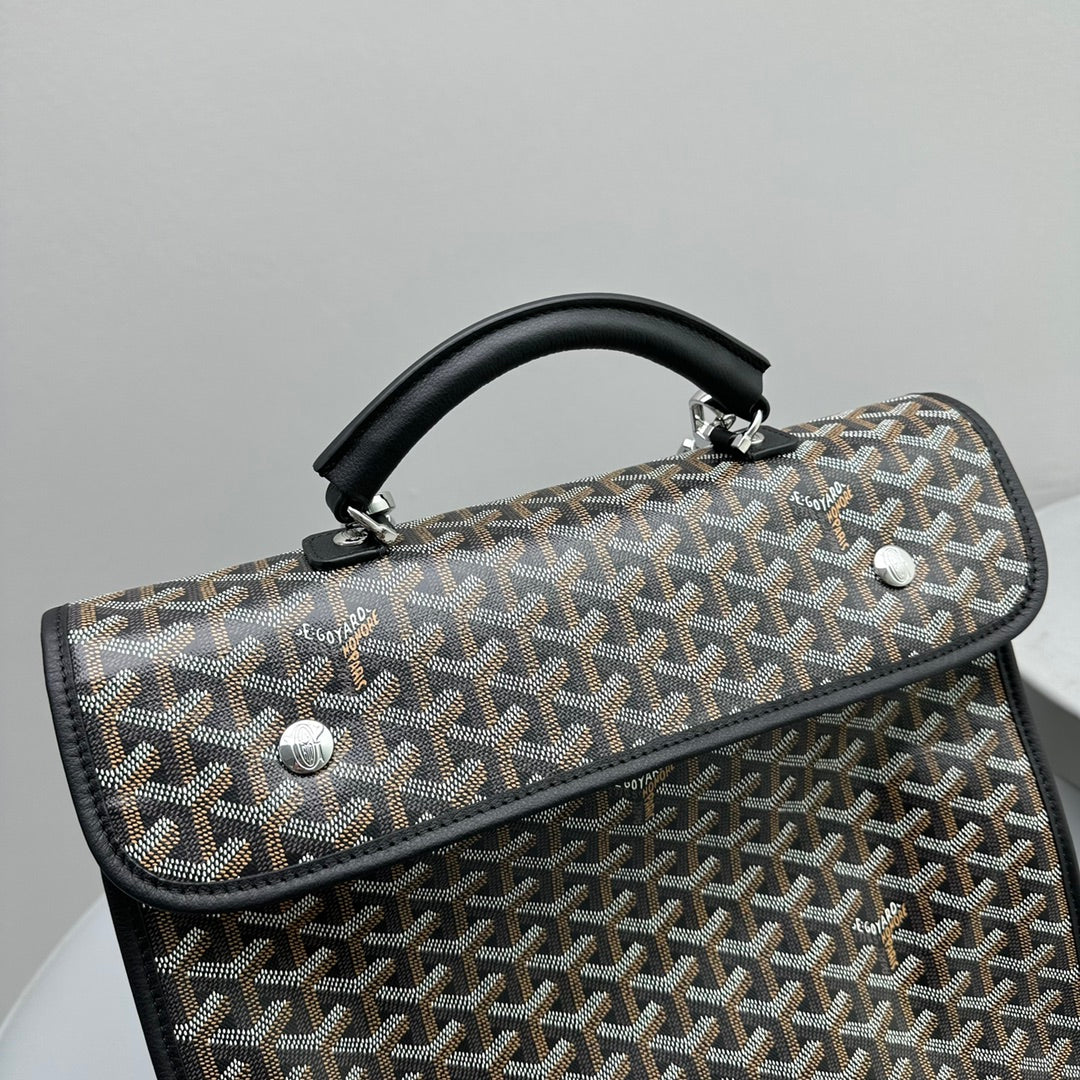 SAC À DOS LEGER 37 EN TOILE GOYARDINE NOIRE AVEC BORDURES EN CUIR DE VEAU