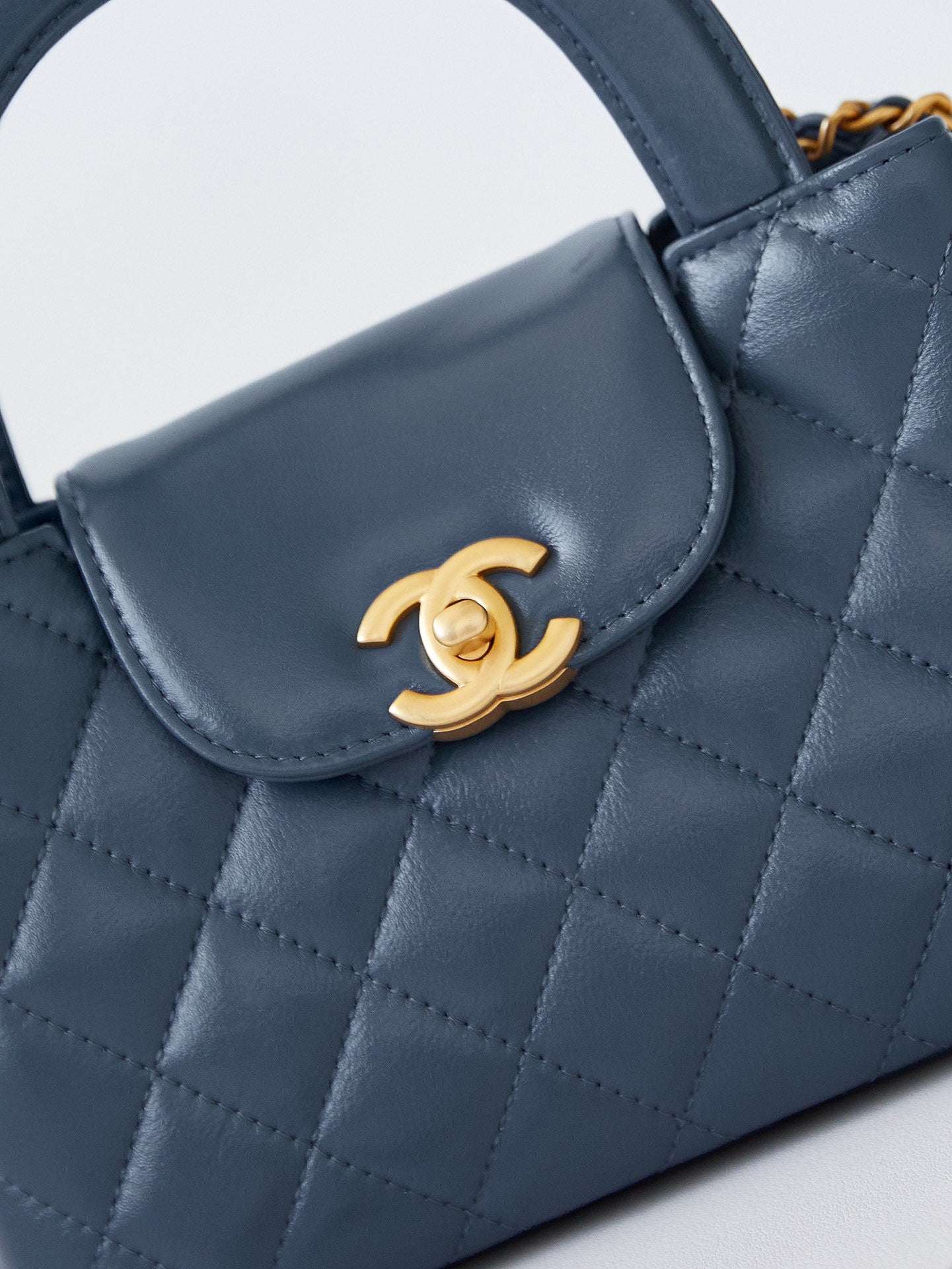 CC 24A NANO 19CM KELLY SHOPPER BAG STEEL BLUE LAMBSKIN