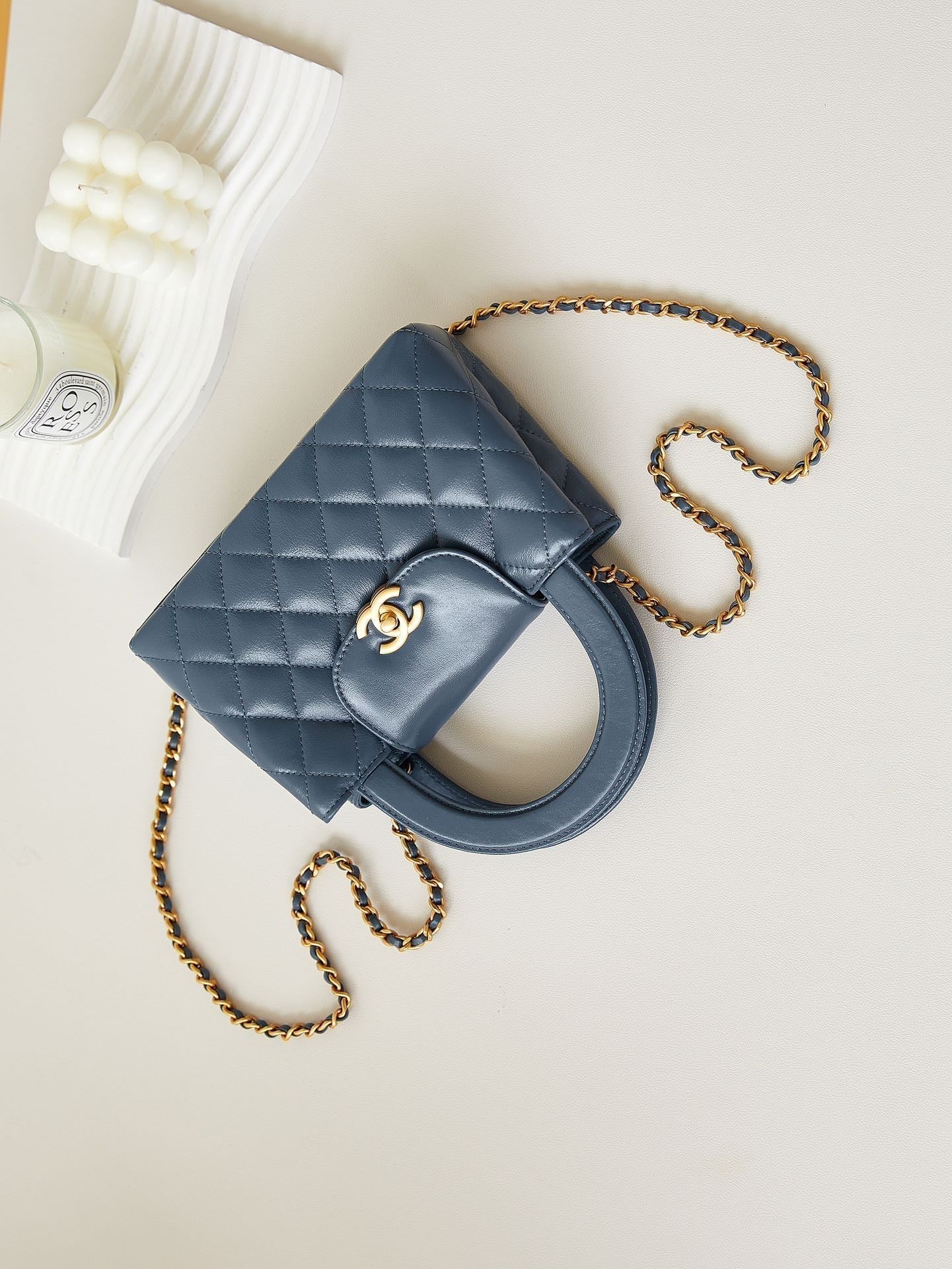CC 24A NANO 19CM KELLY SHOPPER BAG STEEL BLUE LAMBSKIN
