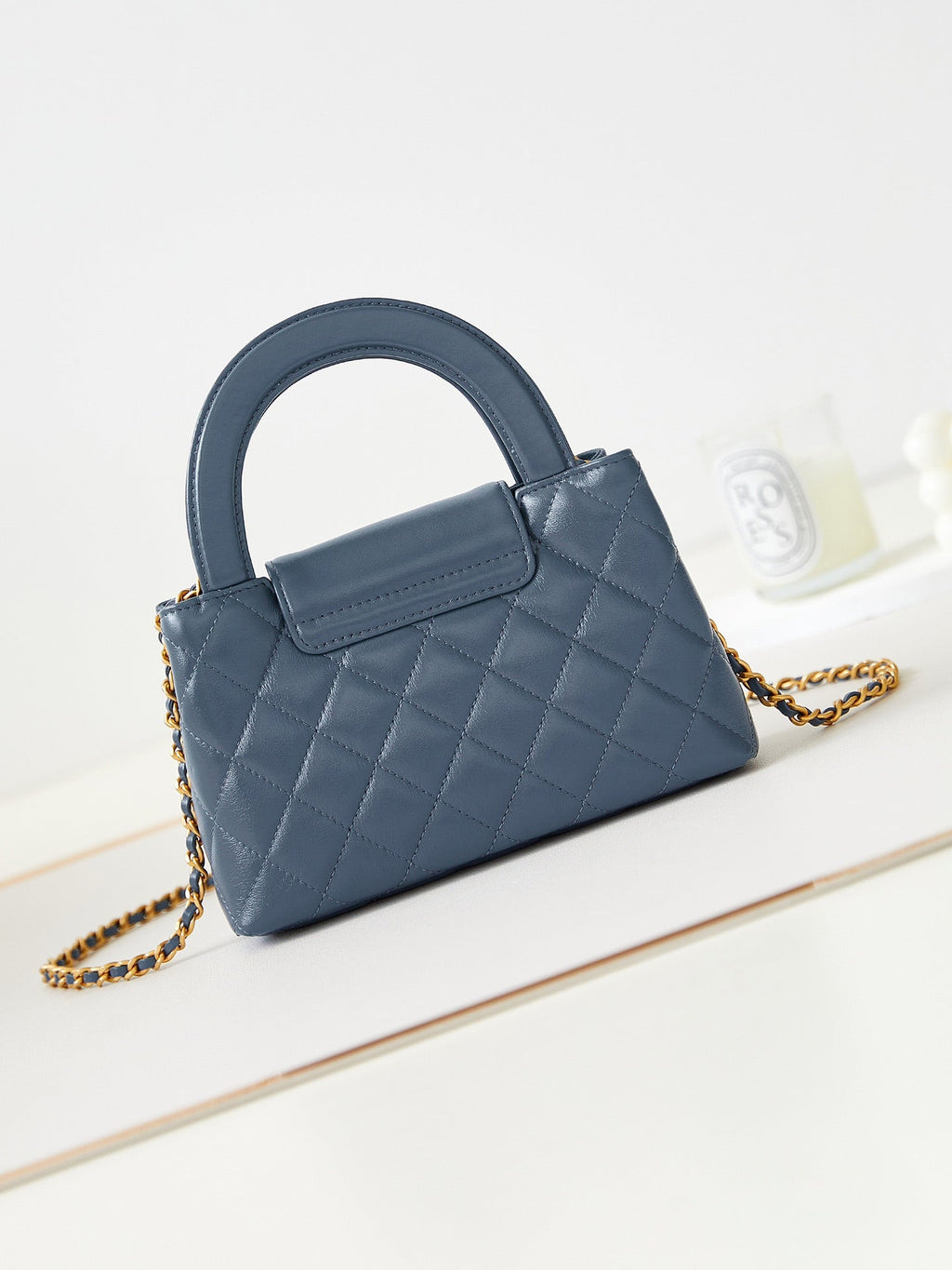 CC 24A NANO 19CM SAC CABAS KELLY EN CUIR D'AGNEAU BLEU ACIER 