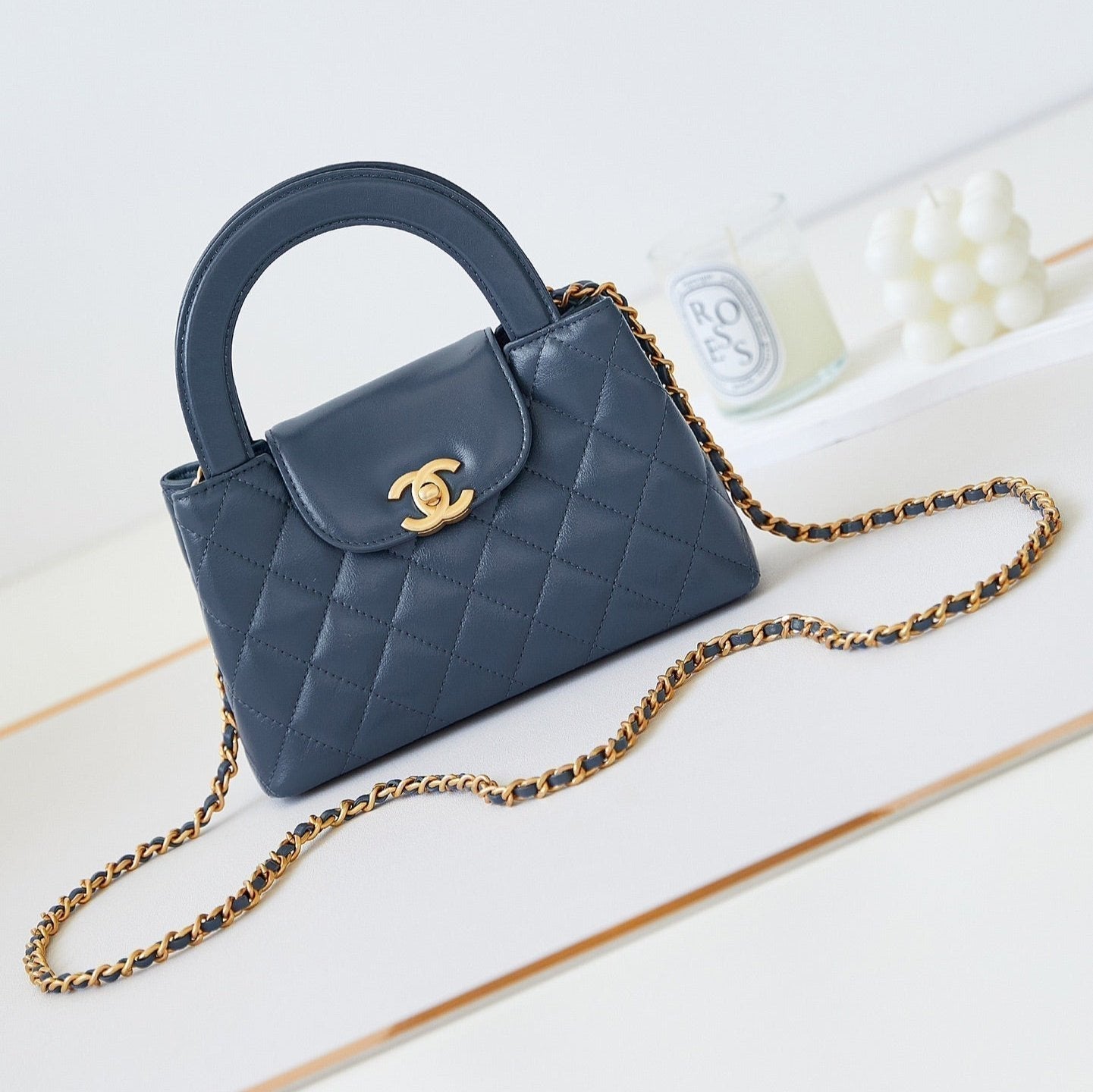 CC 24A NANO 19CM KELLY SHOPPER BAG STEEL BLUE LAMBSKIN