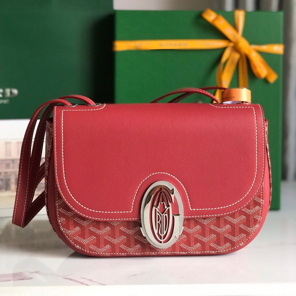 233 SAC 25 EN CUIR DE VEAU ROUGE CLASSIQUE ET TOILE GOYARDINE
