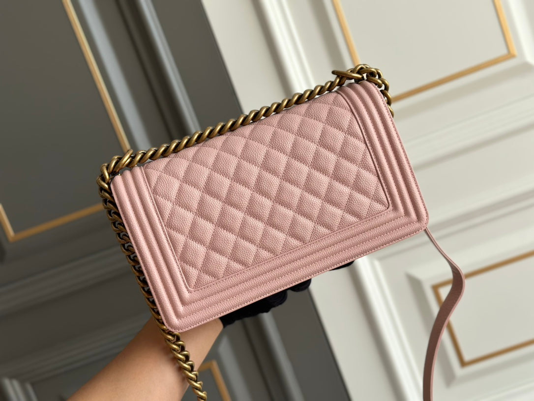 BOY MEDIUM 25 PINK QUILTED CAVIAR ANTIQUE GHW