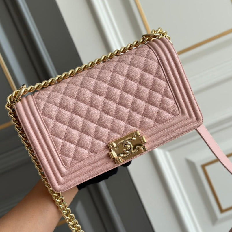 BOY MEDIUM 25 PINK QUILTED CAVIAR GHW