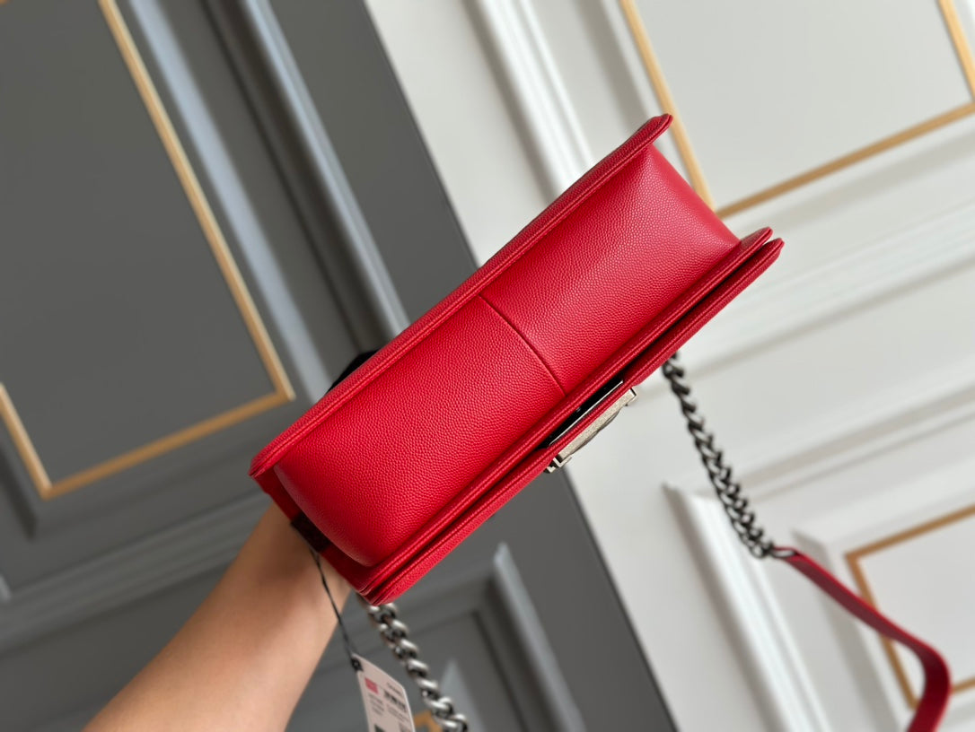 BOY 25 RED QUILTED CAVIAR RUTHENIUM HARDWARE