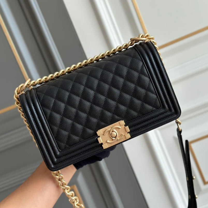 BOY MEDIUM 25 BLACK QUILTED CAVIAR GHW