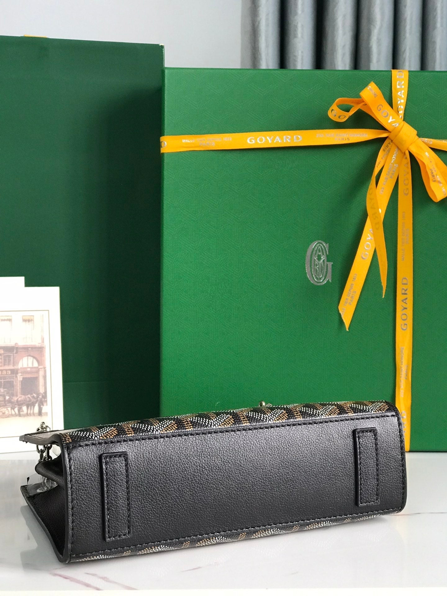 MINI SAC ROUETTE STRUCTURÉ 21 EN TOILE GOYARDINE NOIRE ET CUIR DE VEAU